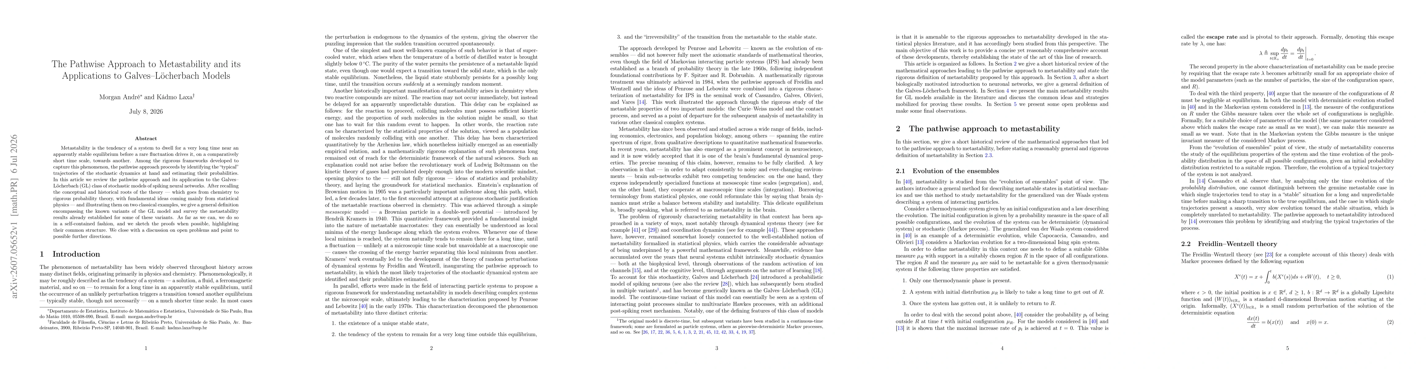 Thumbnail for The Pathwise Approach to Metastability and its Applications to Galves--Löcherbach Models
