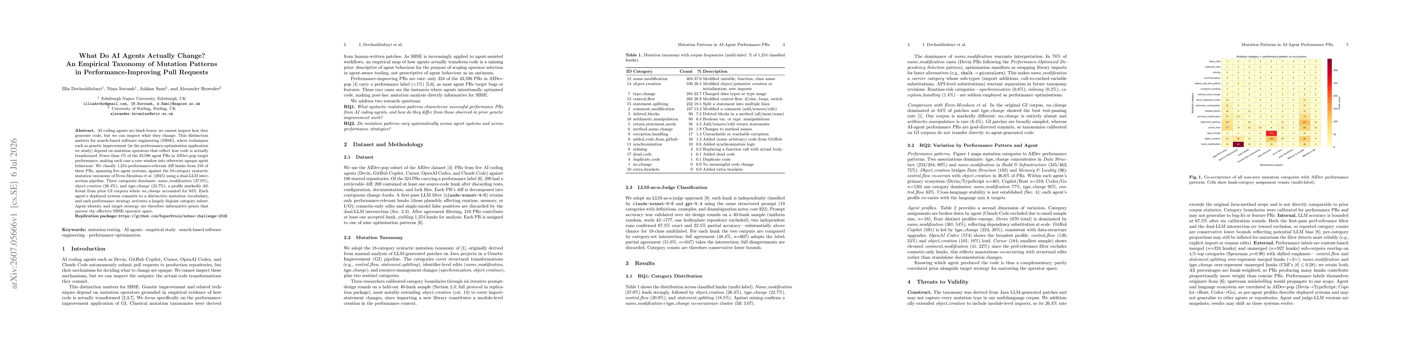 Thumbnail for What Do AI Agents Actually Change? An Empirical Taxonomy of Mutation Patterns in Performance-Improving Pull Requests