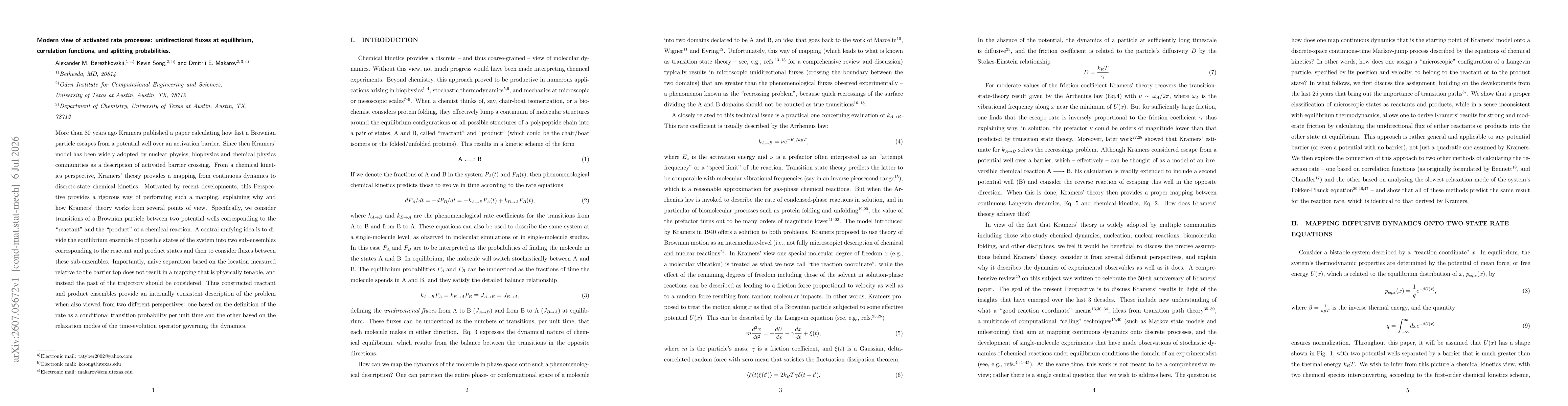 Thumbnail for Modern view of activated rate processes: unidirectional fluxes at equilibrium, correlation functions, and splitting probabilities