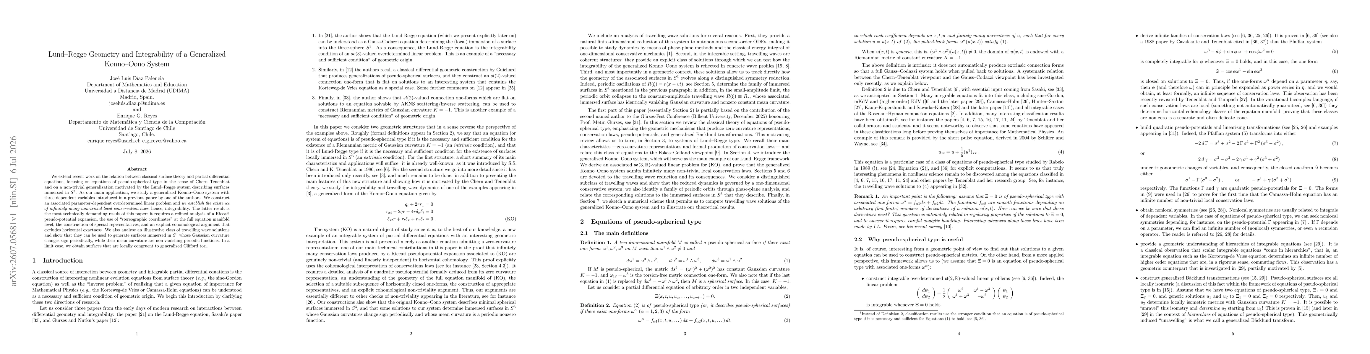 Thumbnail for Lund--Regge Geometry and Integrability of a Generalized Konno--Oono System
