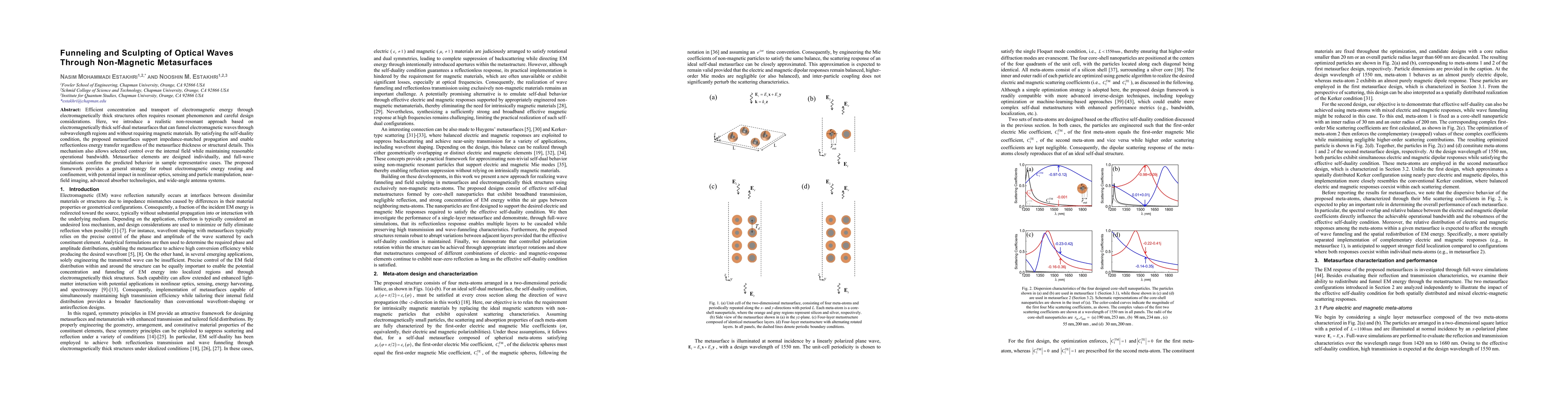Thumbnail for Funneling and Sculpting of Optical Waves Through Non-Magnetic Metasurfaces