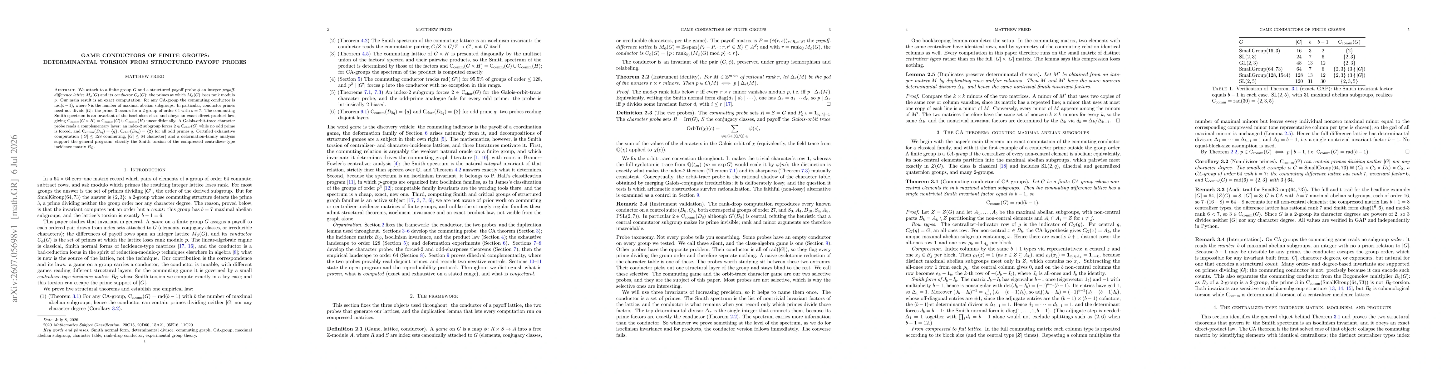 Thumbnail for Game Conductors of Finite Groups: Determinantal Torsion from Structured Payoff Probes