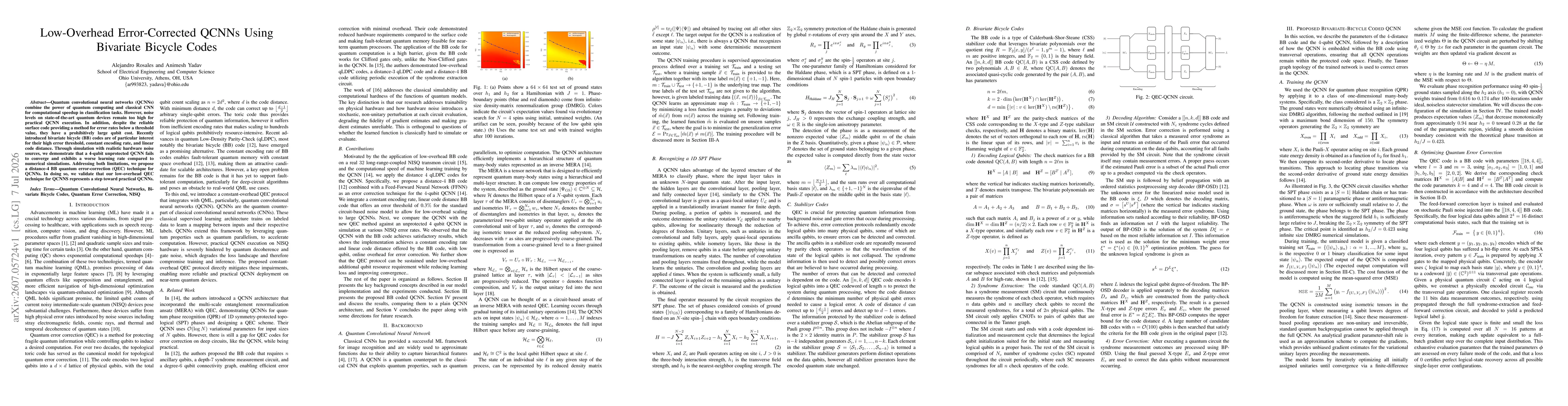 Thumbnail for Low-Overhead Error-Corrected QCNNs Using Bivariate Bicycle Codes