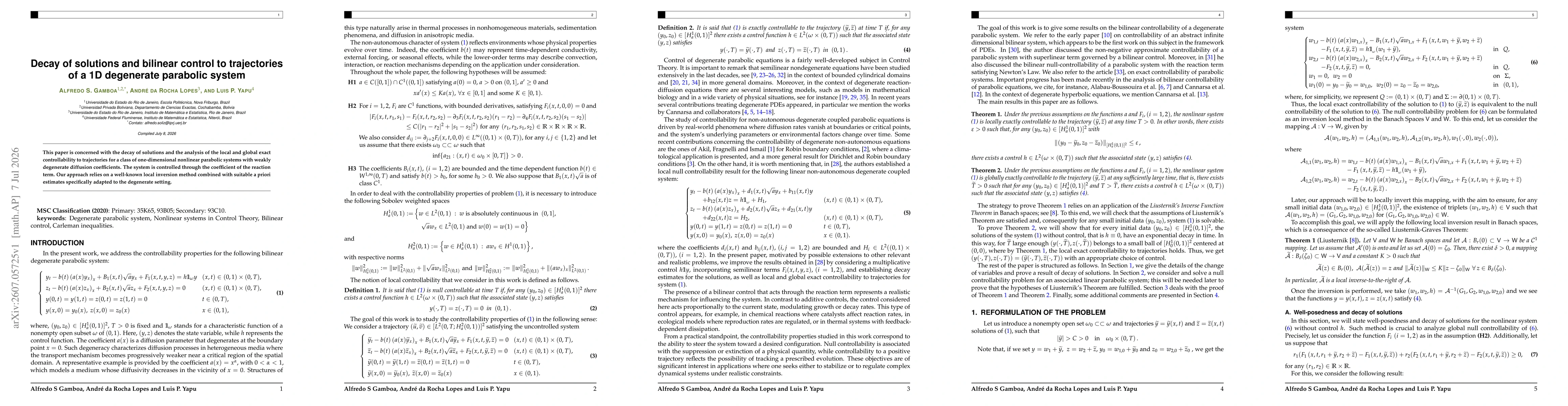 Thumbnail for Decay of solutions and bilinear control to trajectories of a 1D degenerate parabolic system