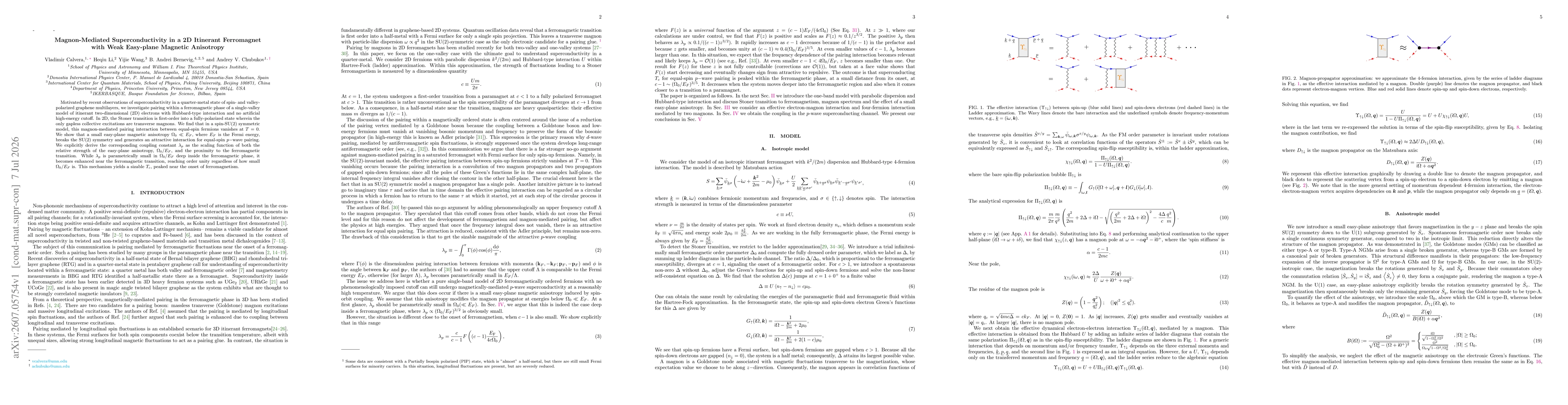 Thumbnail for Magnon-Mediated Superconductivity in a 2D Itinerant Ferromagnet with Weak Easy-plane Magnetic Anisotropy