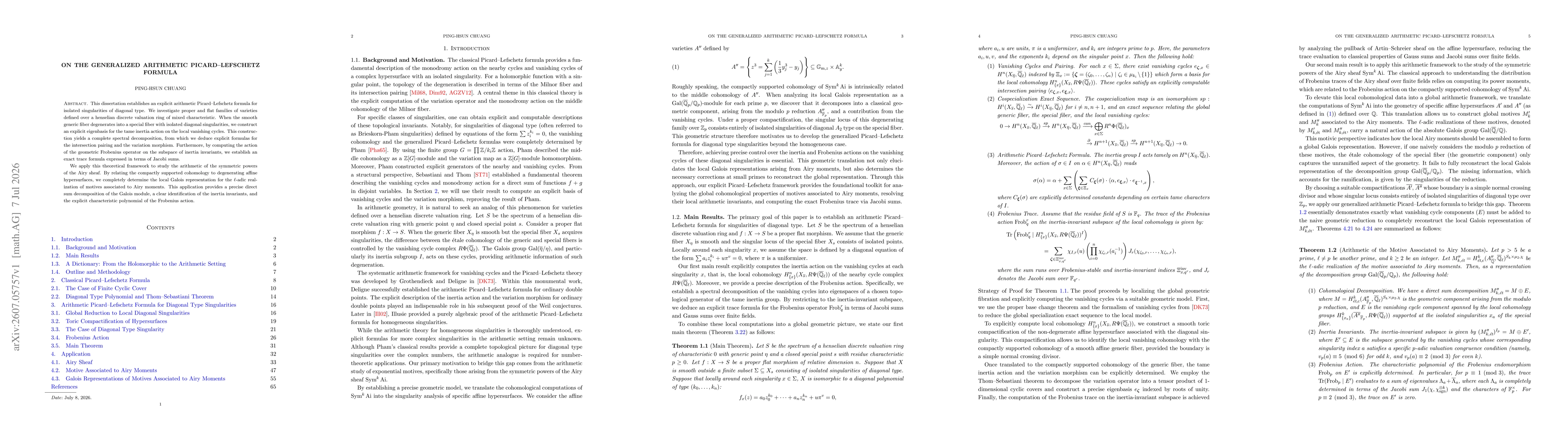 Thumbnail for On the Generalized Arithmetic Picard--Lefschetz Formula