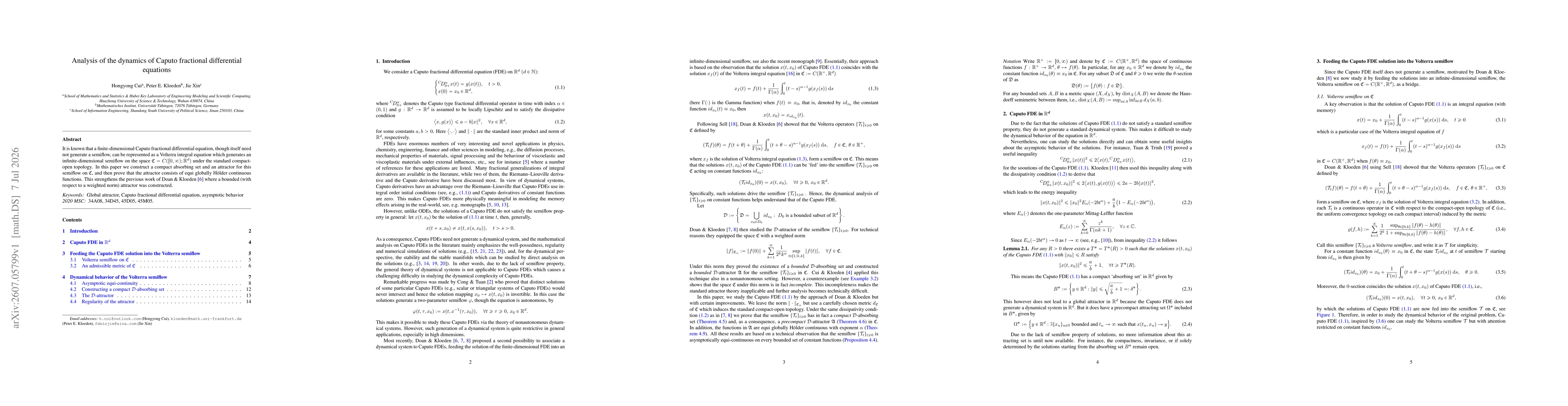 Thumbnail for Analysis of the dynamics of Caputo fractional differential equations