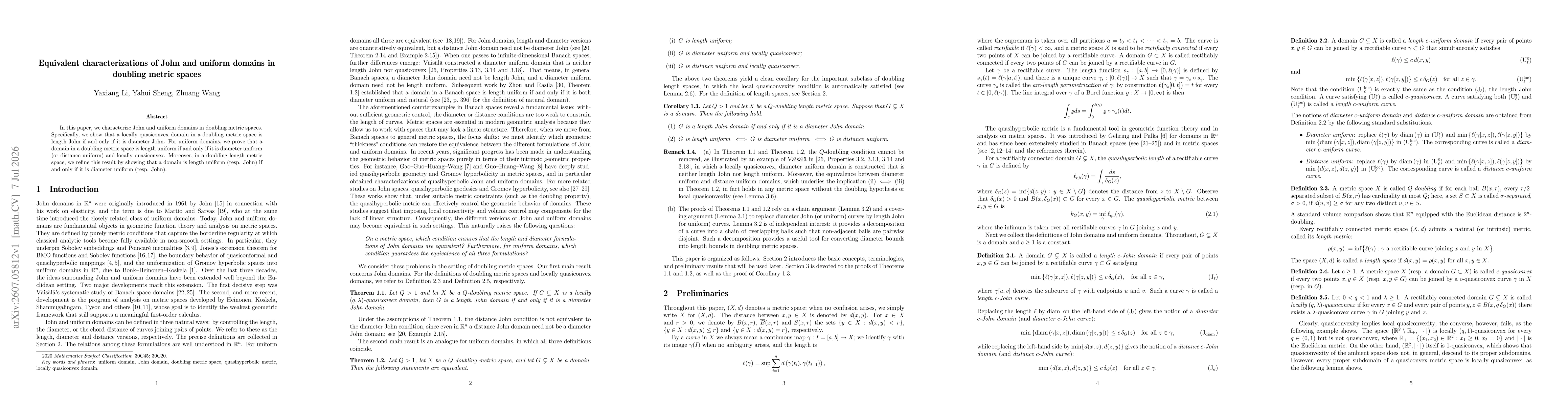 Thumbnail for Equivalent characterizations of John and uniform domains in doubling metric spaces