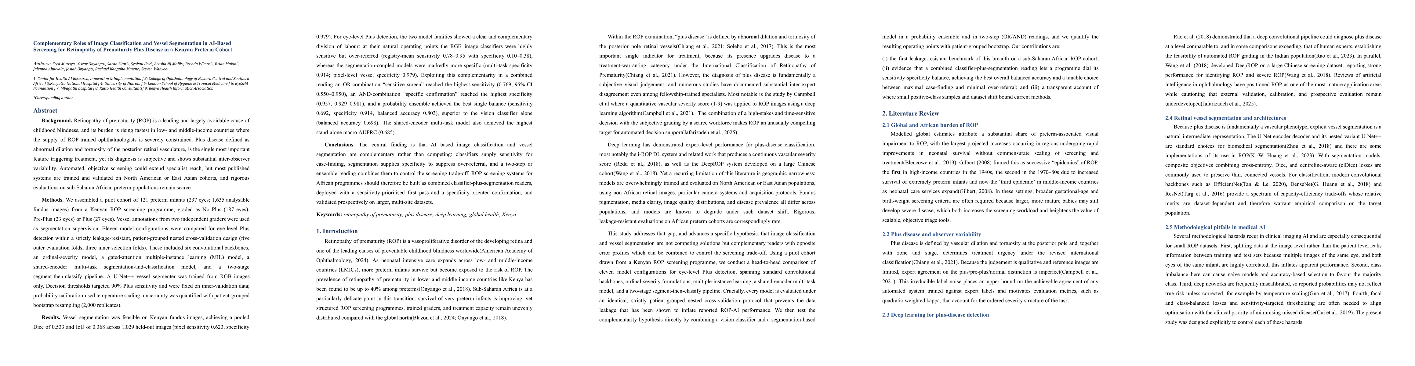 Thumbnail for Complementary Roles of Image Classification and Vessel Segmentation in AI-Based Screening for Retinopathy of Prematurity Plus Disease in a Kenyan Preterm Cohort