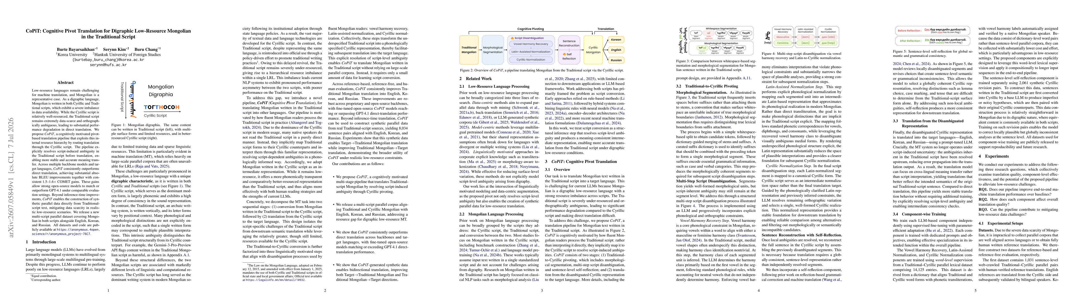 Thumbnail for CoPiT: Cognitive Pivot Translation for Digraphic Low-Resource Mongolian in the Traditional Script
