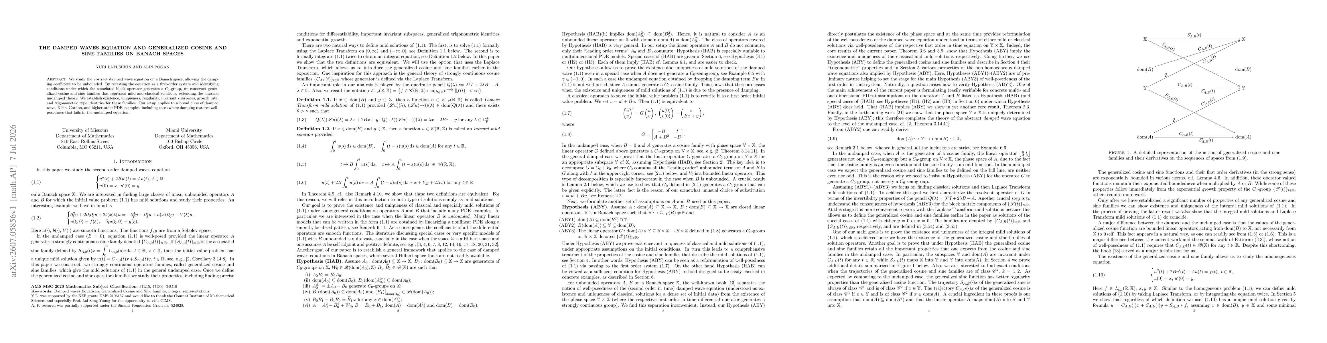 Thumbnail for The Damped Waves Equation and generalized Cosine and Sine families on Banach spaces