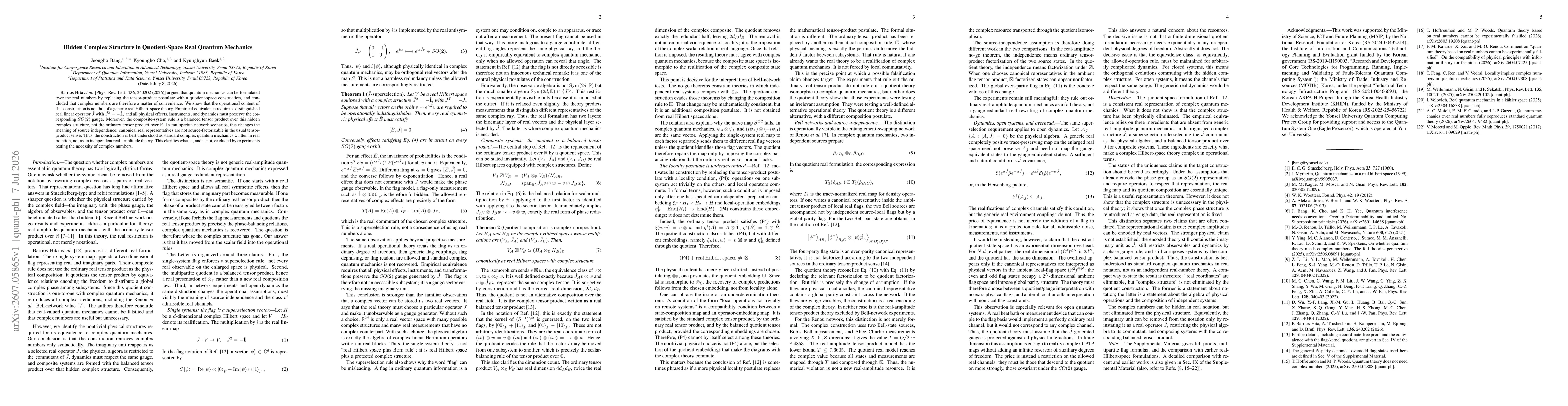 Thumbnail for Hidden Complex Structure in Quotient-Space Real Quantum Mechanics