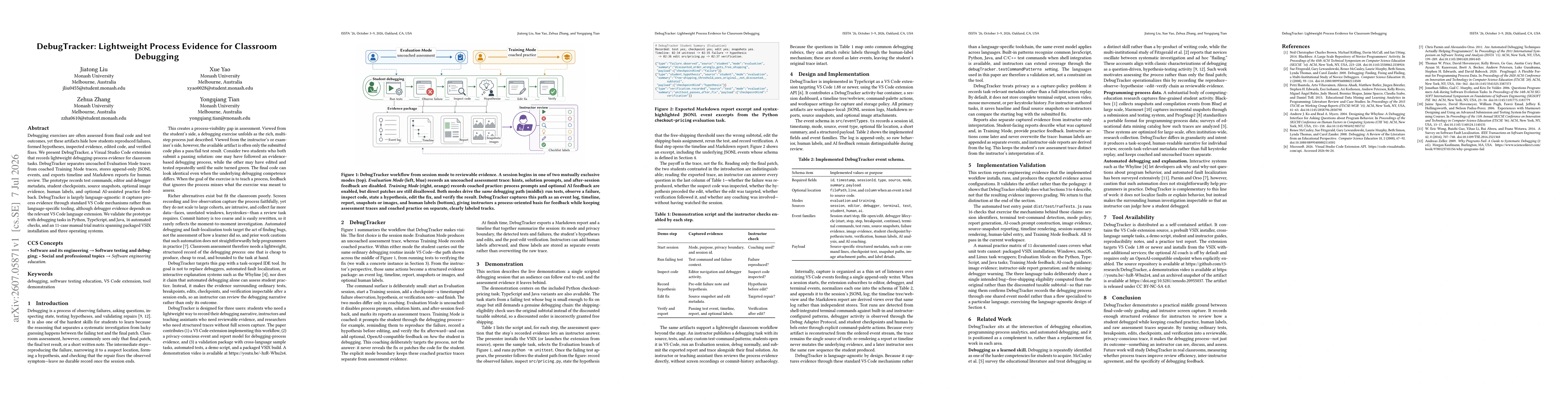 Thumbnail for DebugTracker: Lightweight Process Evidence for Classroom Debugging