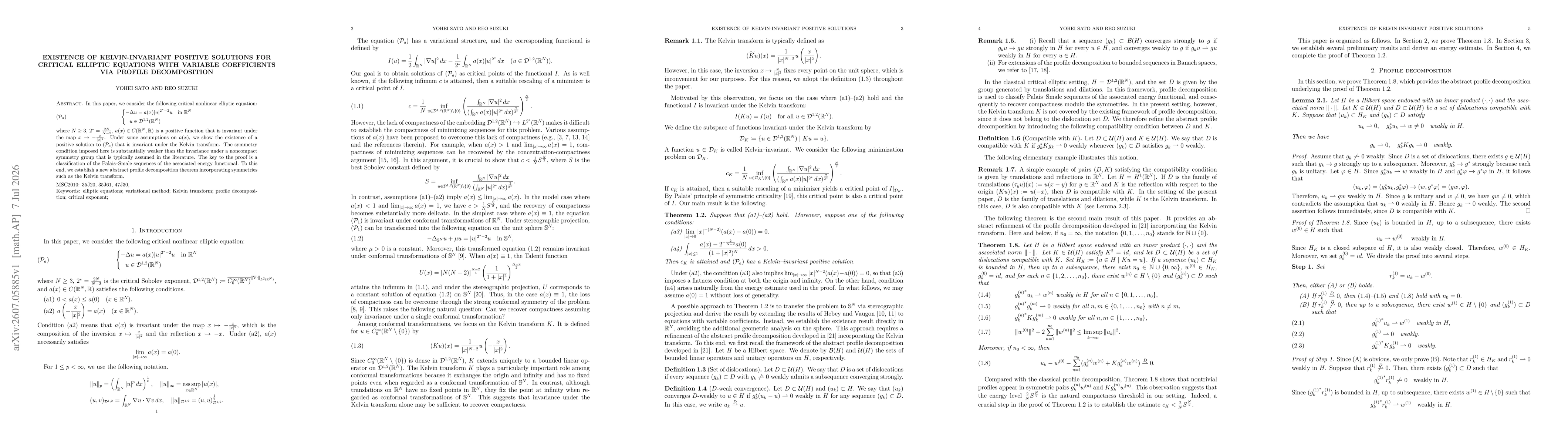 Thumbnail for Existence of Kelvin-Invariant Positive Solutions for Critical Elliptic Equations with Variable Coefficients via Profile Decomposition
