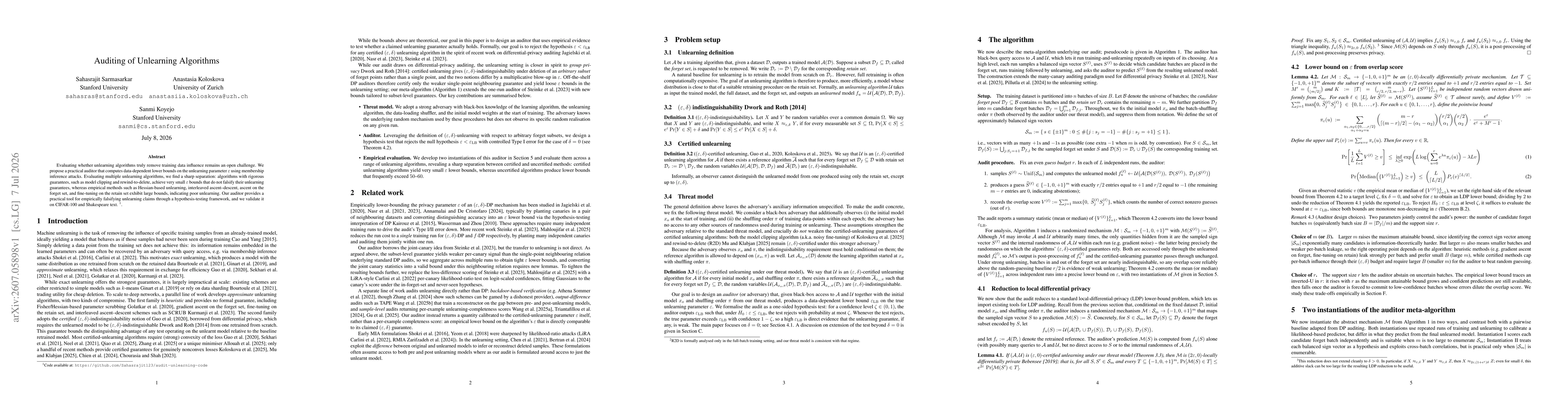 Thumbnail for Auditing of Unlearning Algorithms