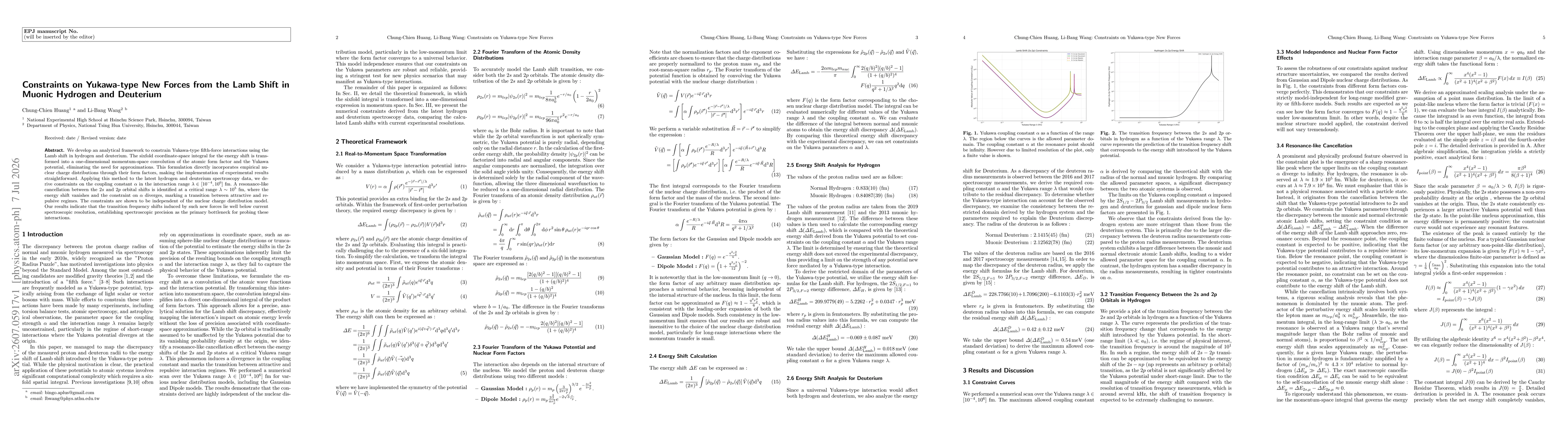 Thumbnail for Constraints on Yukawa-type New Forces from the Lamb Shift in Muonic Hydrogen and Deuterium