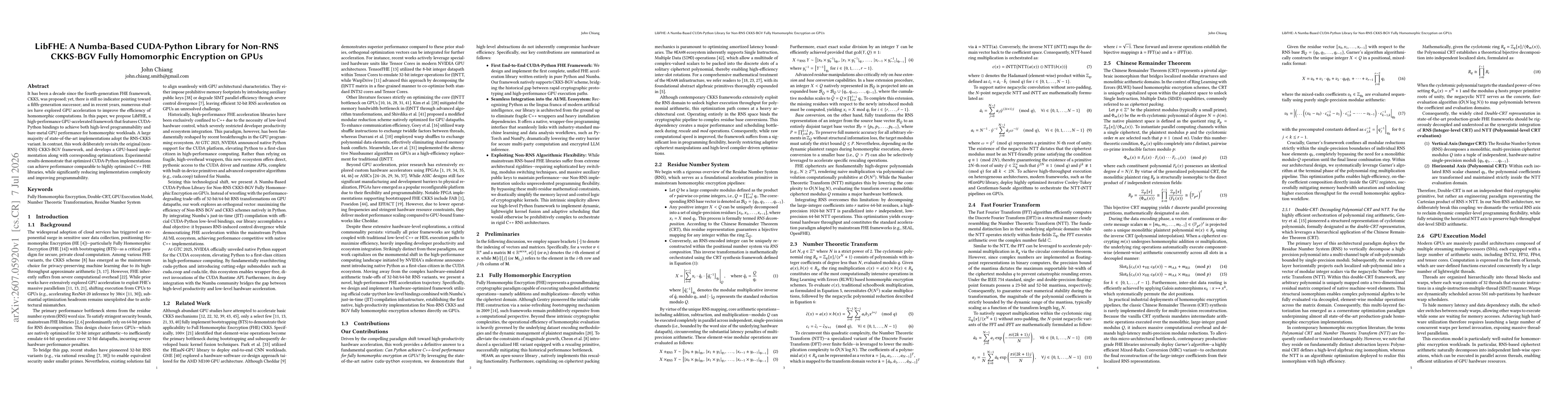 Thumbnail for LibFHE: A Numba-Based CUDA-Python Library for Non-RNS CKKS-BGV Fully Homomorphic Encryption on GPUs