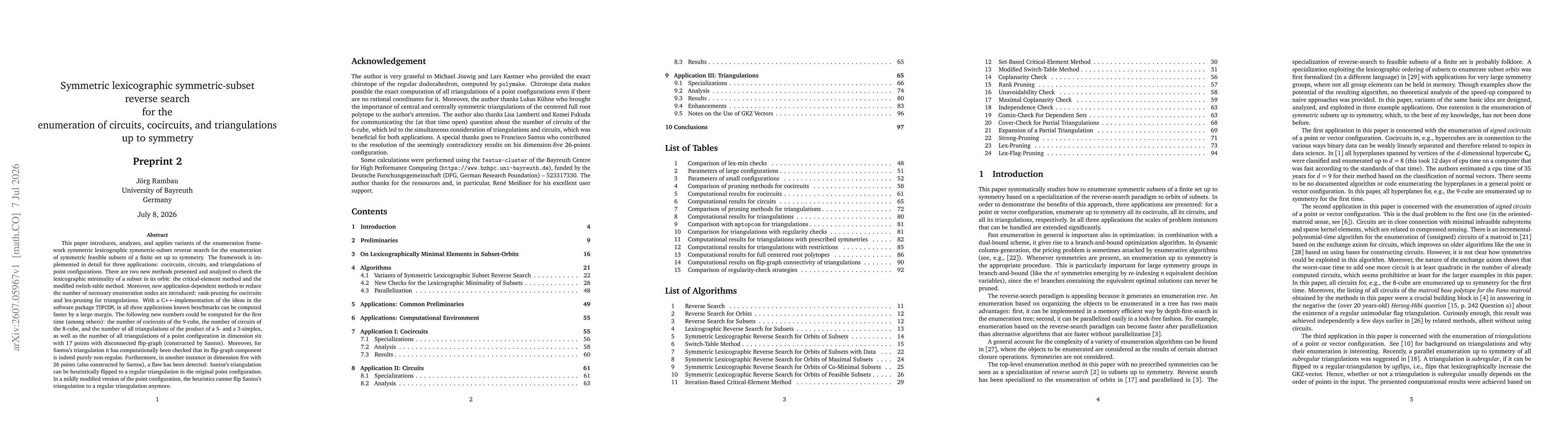 Thumbnail for Symmetric lexicographic symmetric-subset reverse search for the enumeration of circuits, cocircuits, and triangulations up to symmetry