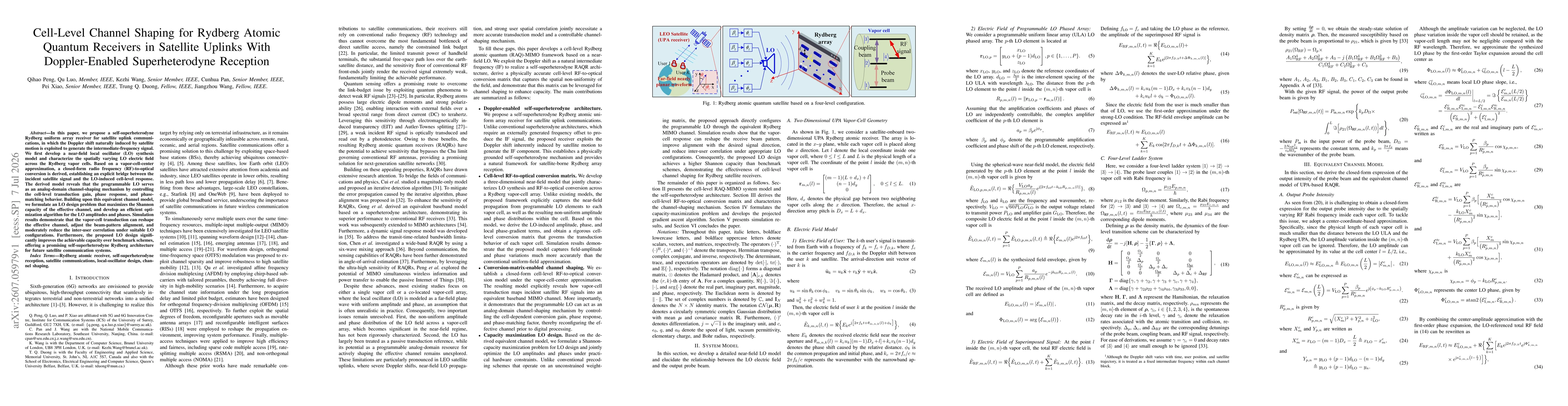 Thumbnail for Cell-Level Channel Shaping for Rydberg Atomic Quantum Receivers in Satellite Uplinks With Doppler-Enabled Superheterodyne Reception