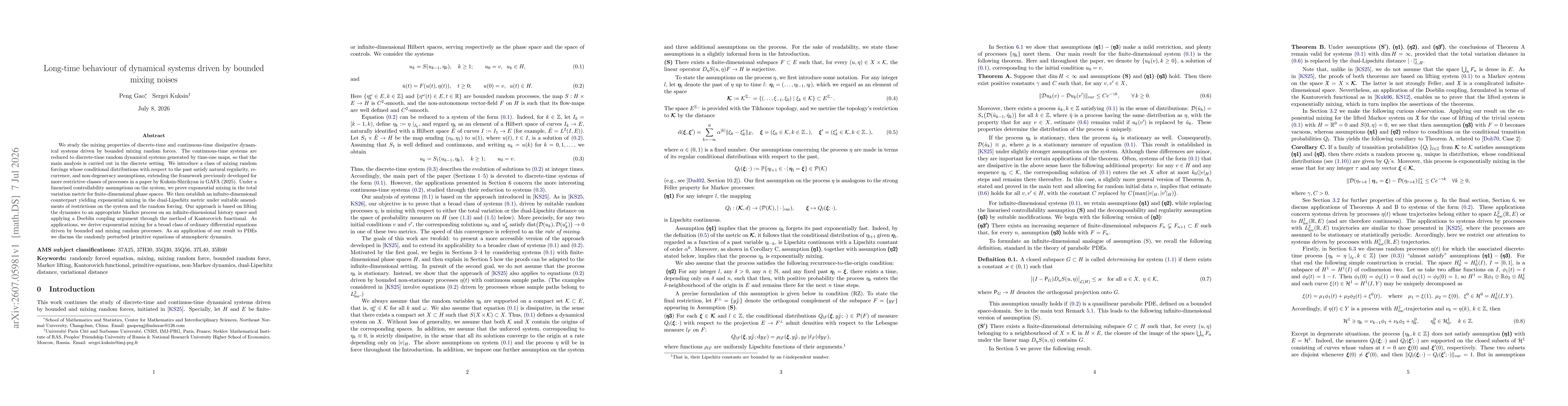 Thumbnail for Long-time behaviour of dynamical systems driven by bounded mixing noises