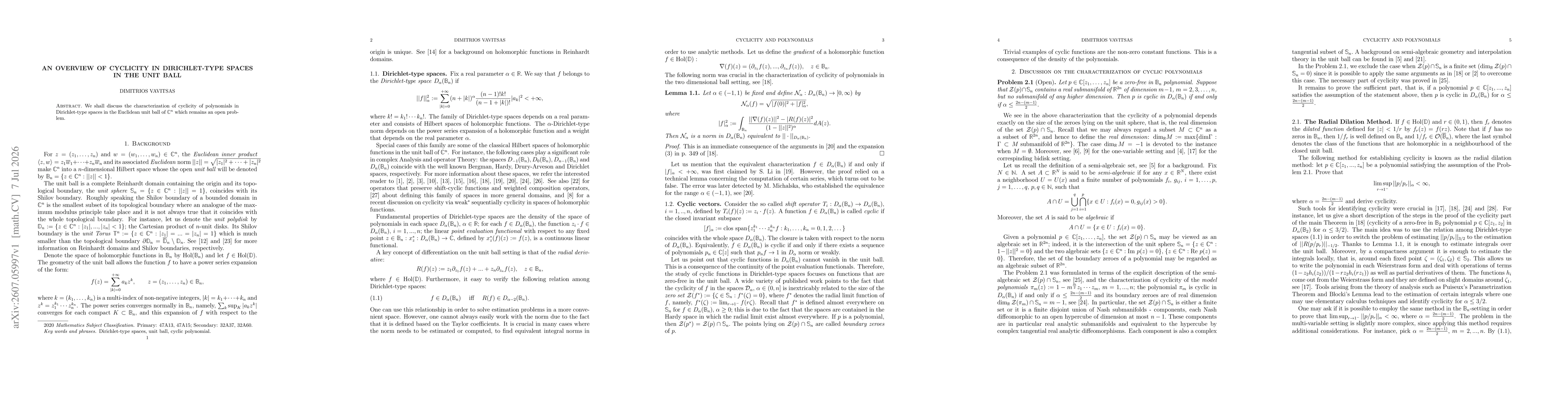 Thumbnail for An overview of cyclicity in Dirichlet-type spaces in the unit ball