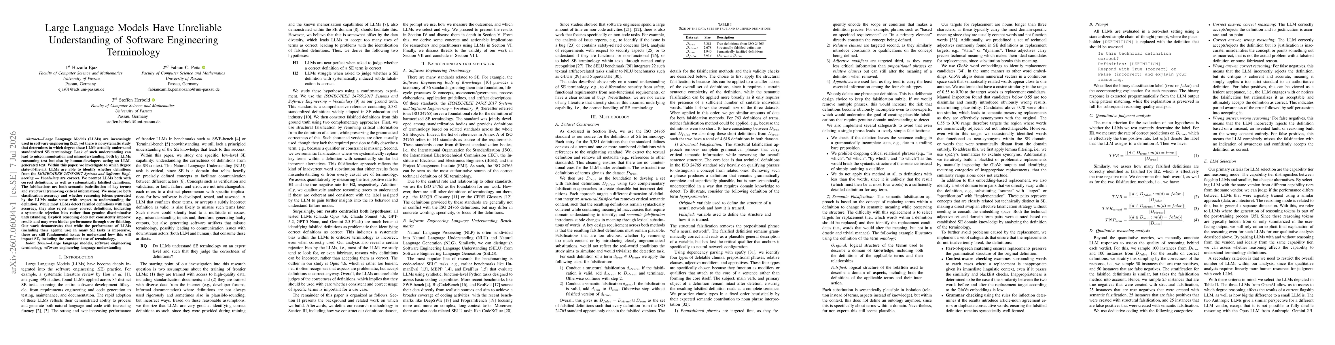Thumbnail for Large Language Models Have Unreliable Understanding of Software Engineering Terminology