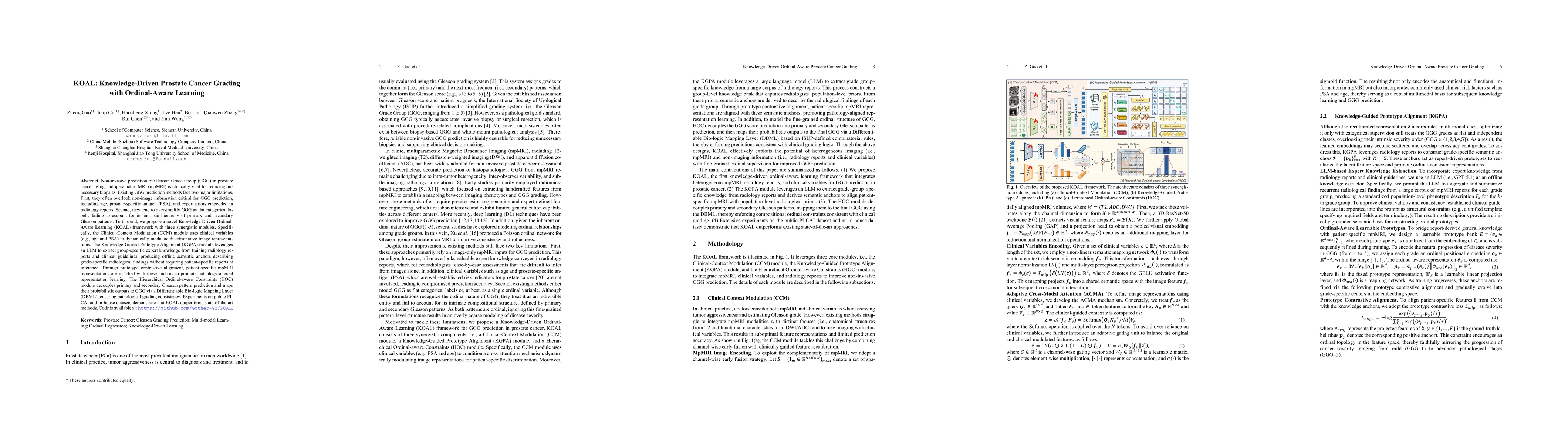 Thumbnail for KOAL: Knowledge-Driven Prostate Cancer Grading with Ordinal-Aware Learning