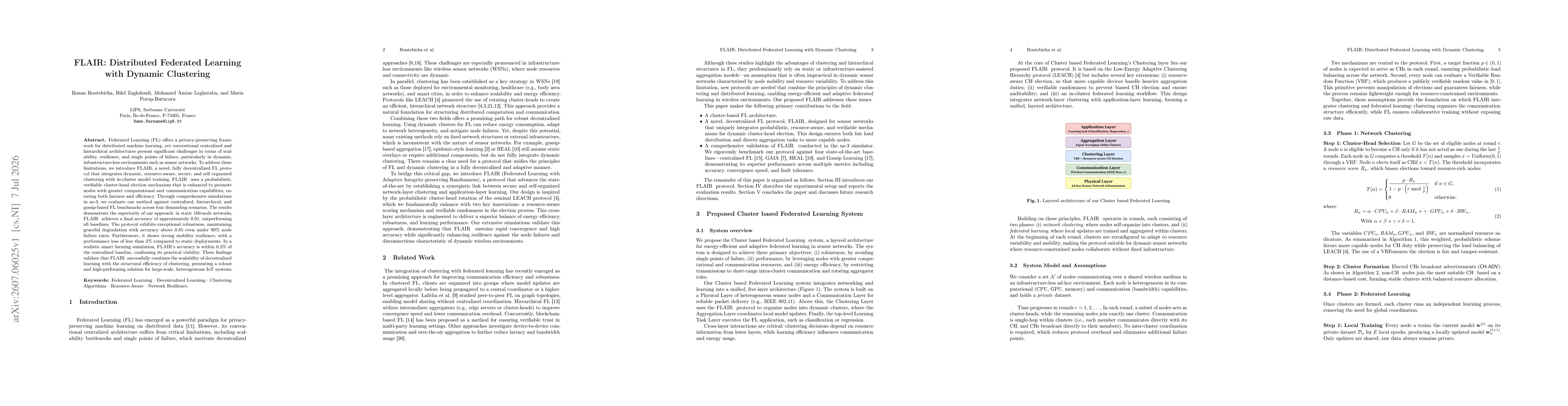 Thumbnail for FLAIR: Distributed Federated Learning with Dynamic Clustering