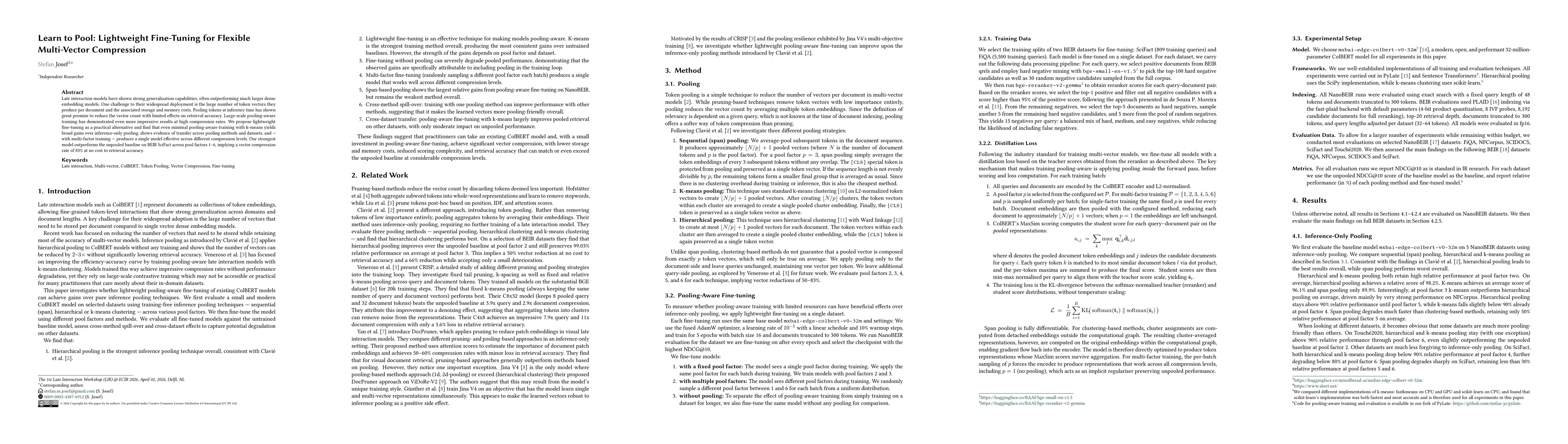 Thumbnail for Learn to Pool: Lightweight Fine-Tuning for Flexible Multi-Vector Compression