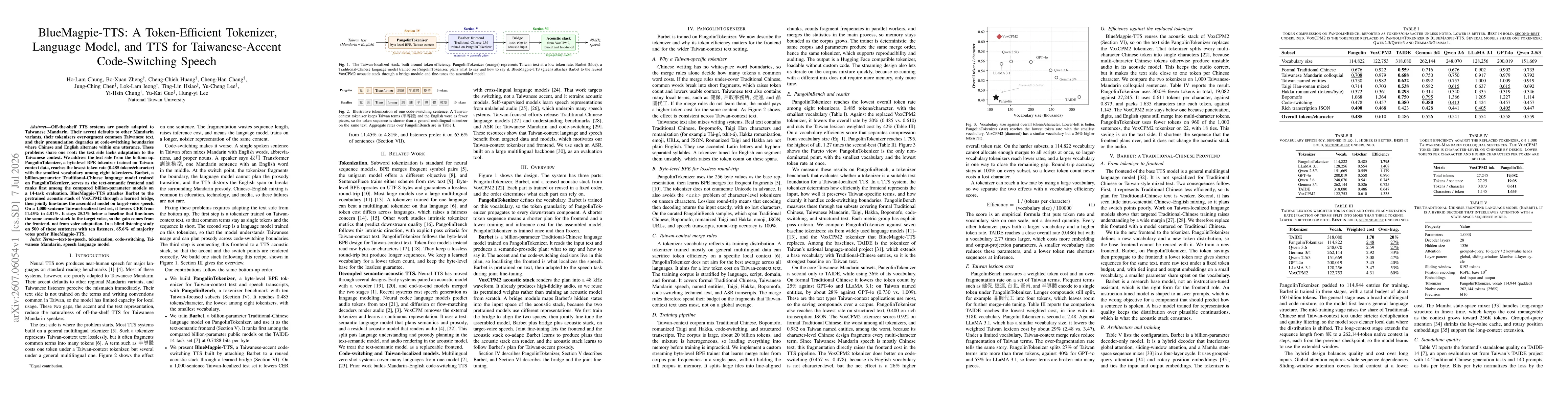 Thumbnail for BlueMagpie-TTS: A Token-Efficient Tokenizer, Language Model, and TTS for Taiwanese-Accent Code-Switching Speech