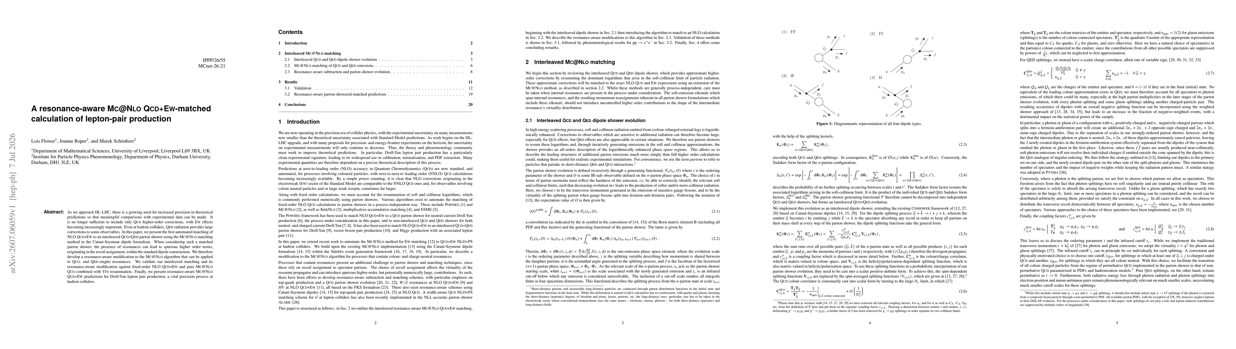 Thumbnail for A resonance-aware MC@NLO QCD+EW-matched calculation of lepton-pair production