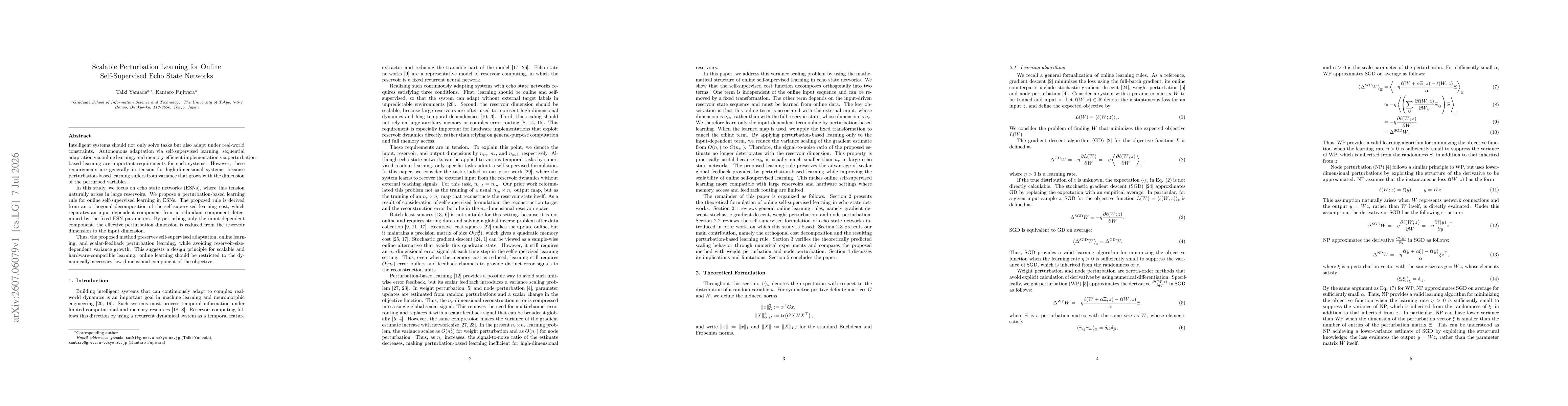 Thumbnail for Scalable Perturbation Learning for Online Self-Supervised Echo State Networks