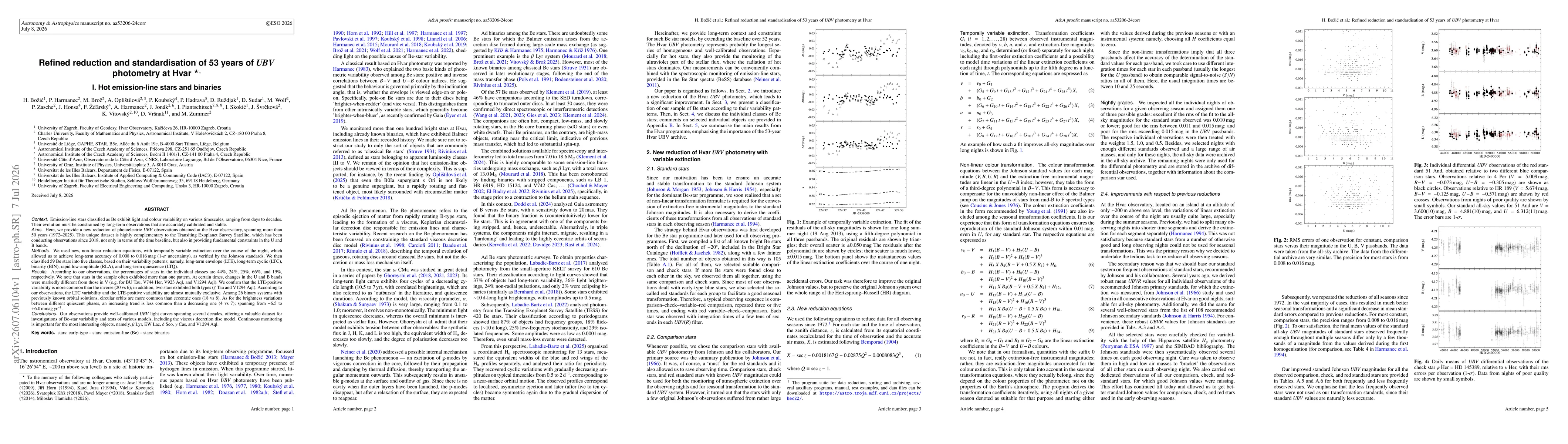 Thumbnail for Refined reduction and standardisation of 53 years of UBV photometry at Hvar
