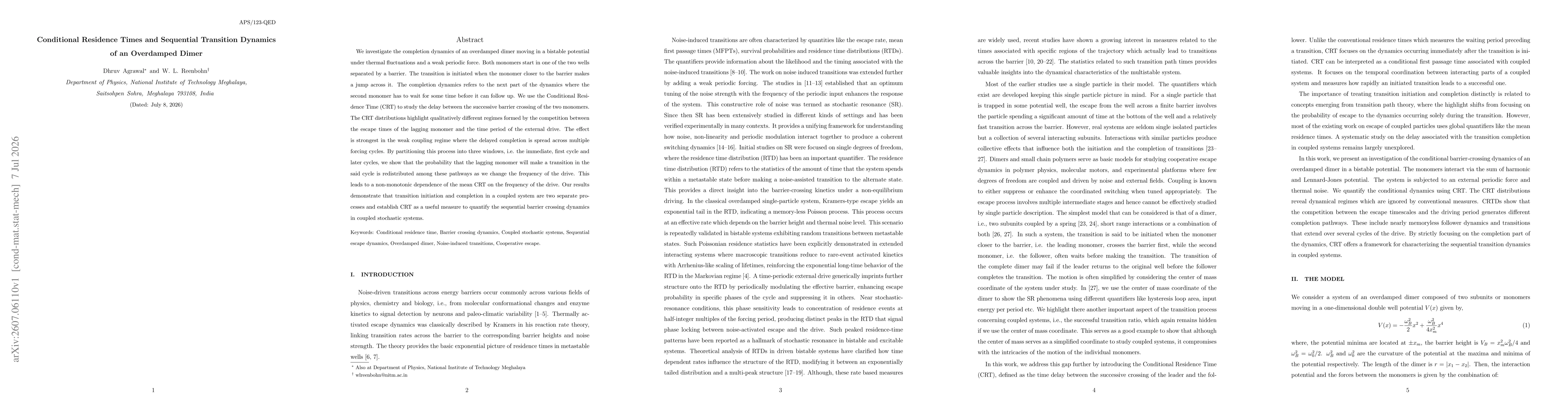 Thumbnail for Conditional Residence Times and Sequential Transition Dynamics of an Overdamped Dimere