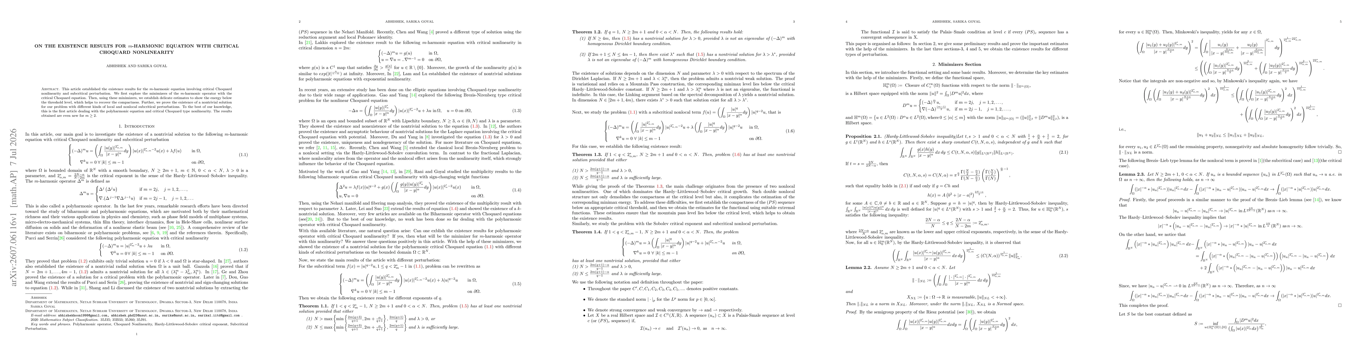 Thumbnail for On the existence results for $m$-Harmonic equation with critical Choquard Nonlinearity