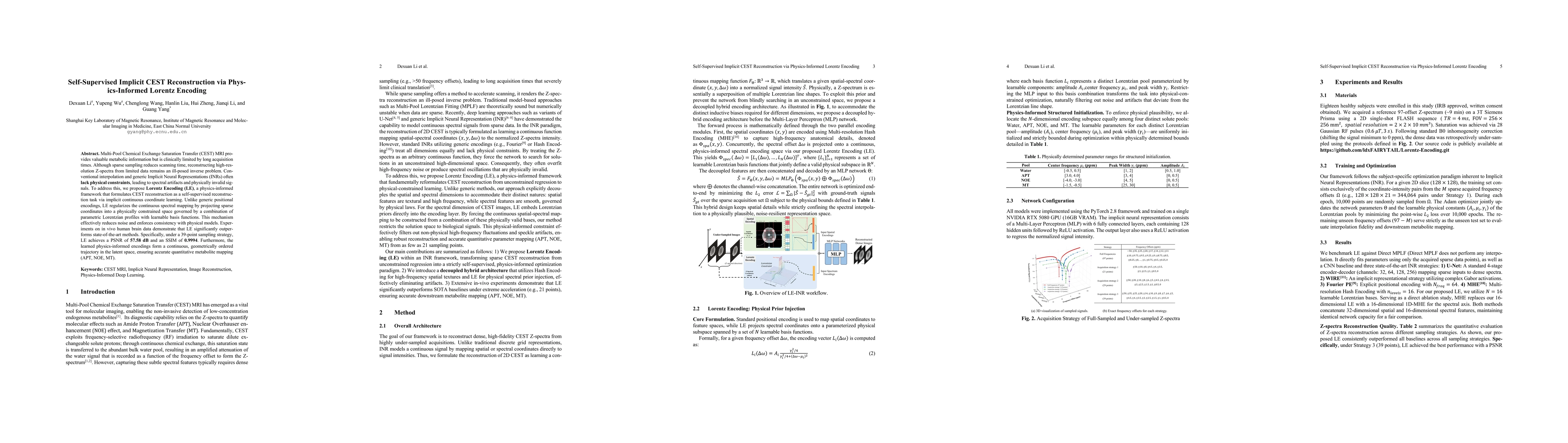 Thumbnail for Self-Supervised Implicit CEST Reconstruction via Physics-Informed Lorentz Encoding