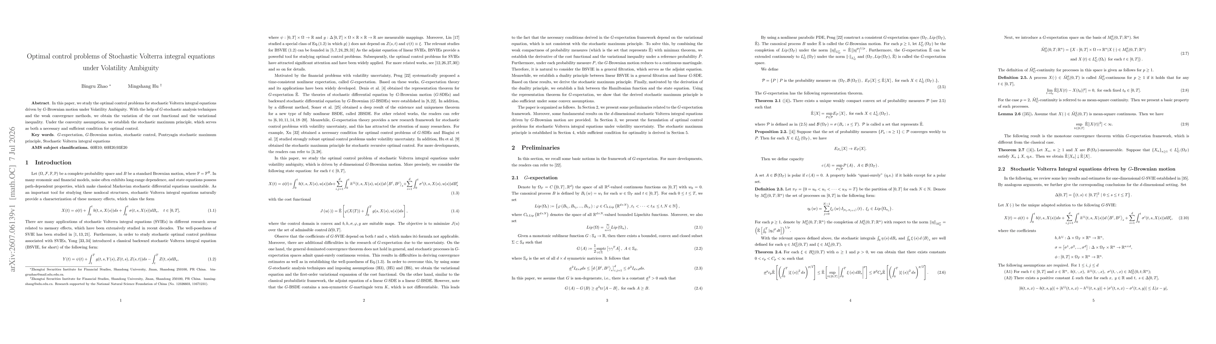 Thumbnail for Optimal control problems of Stochastic Volterra integral equations under Volatility Ambiguity