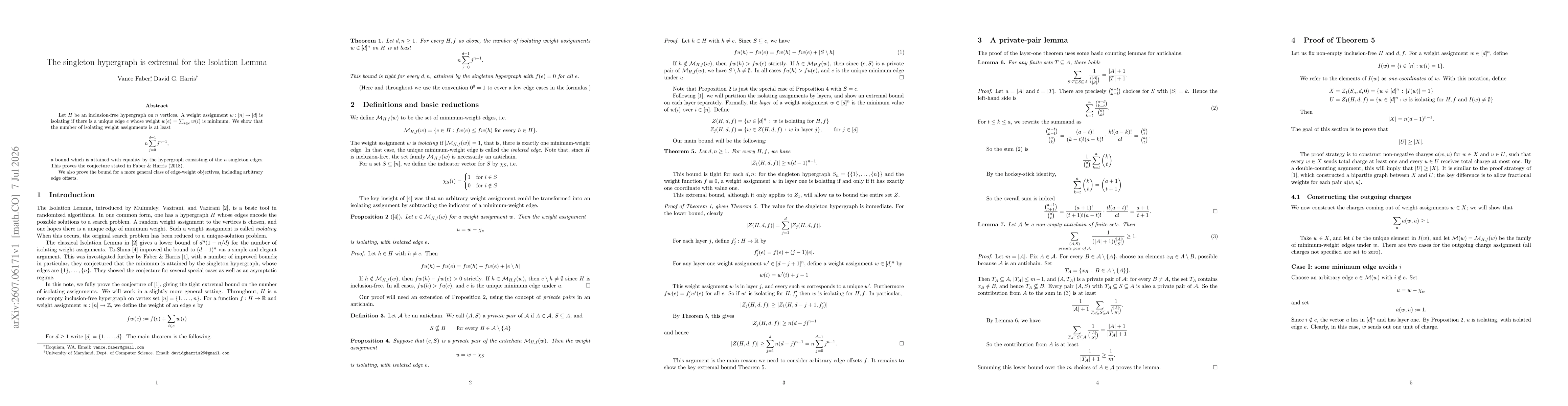 Thumbnail for The singleton hypergraph is extremal for the Isolation Lemma
