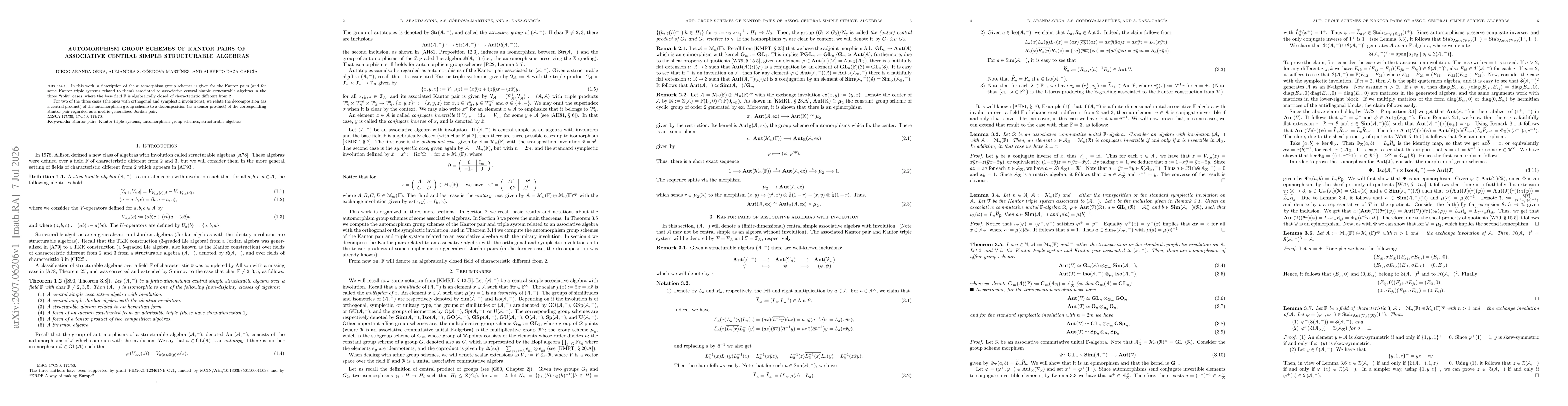 Thumbnail for Automorphism group schemes of Kantor pairs of associative central simple structurable algebras