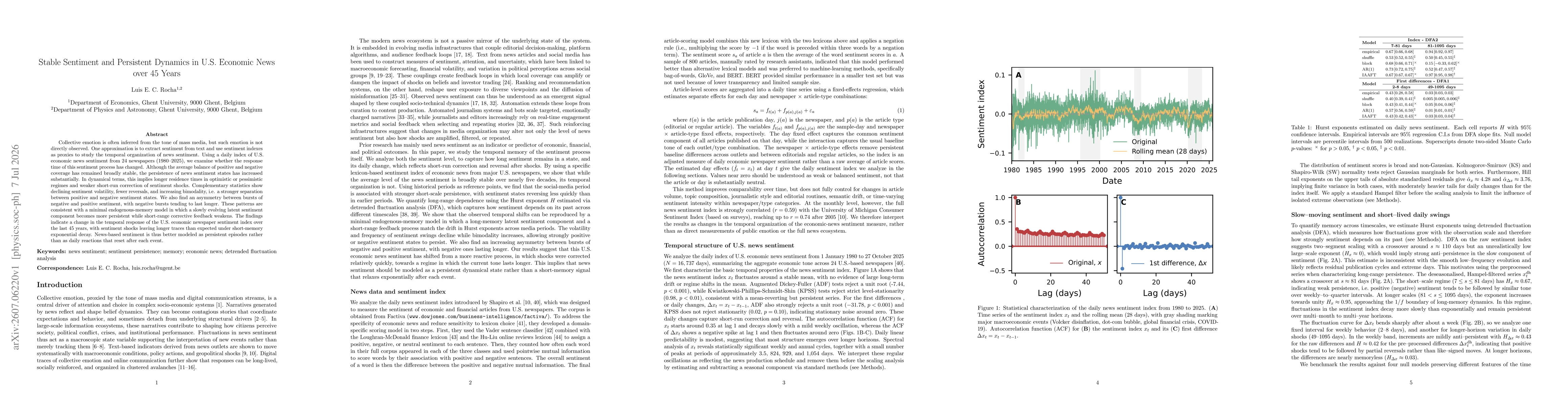 Thumbnail for Stable Sentiment and Persistent Dynamics in U.S. Economic News over 45 Years