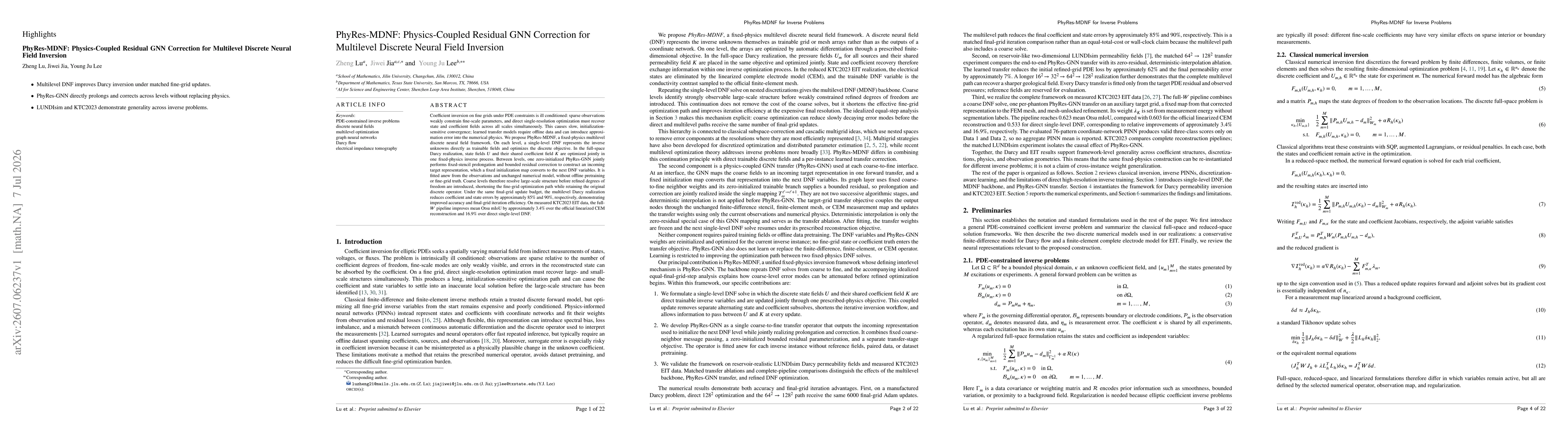 Thumbnail for PhyRes-MDNF: Physics-Coupled Residual GNN Correction for Multilevel Discrete Neural Field Inversion