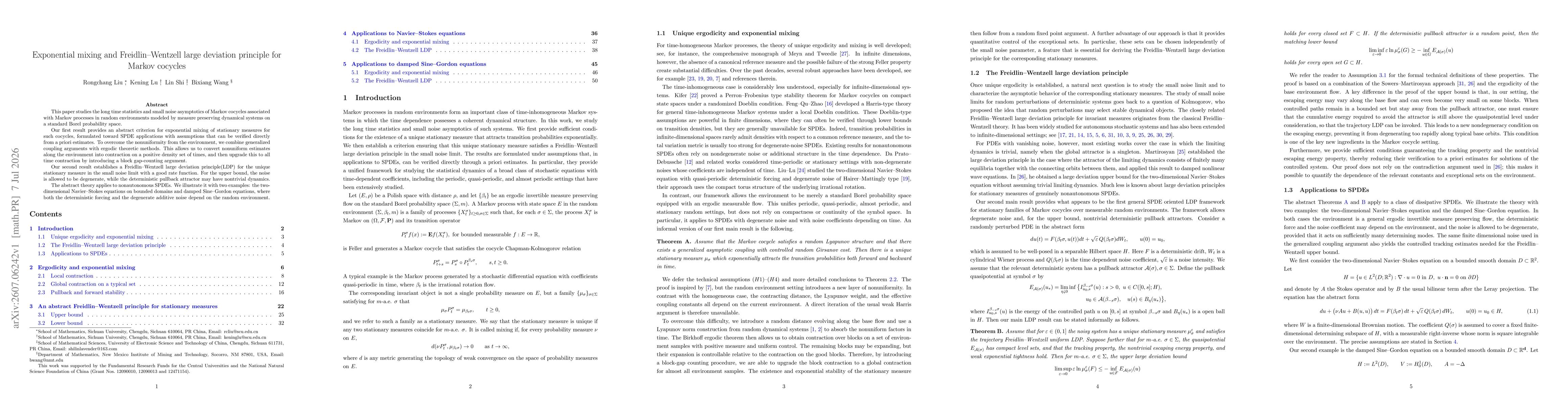 Thumbnail for Exponential mixing and Freidlin--Wentzell large deviation principle for Markov cocycles