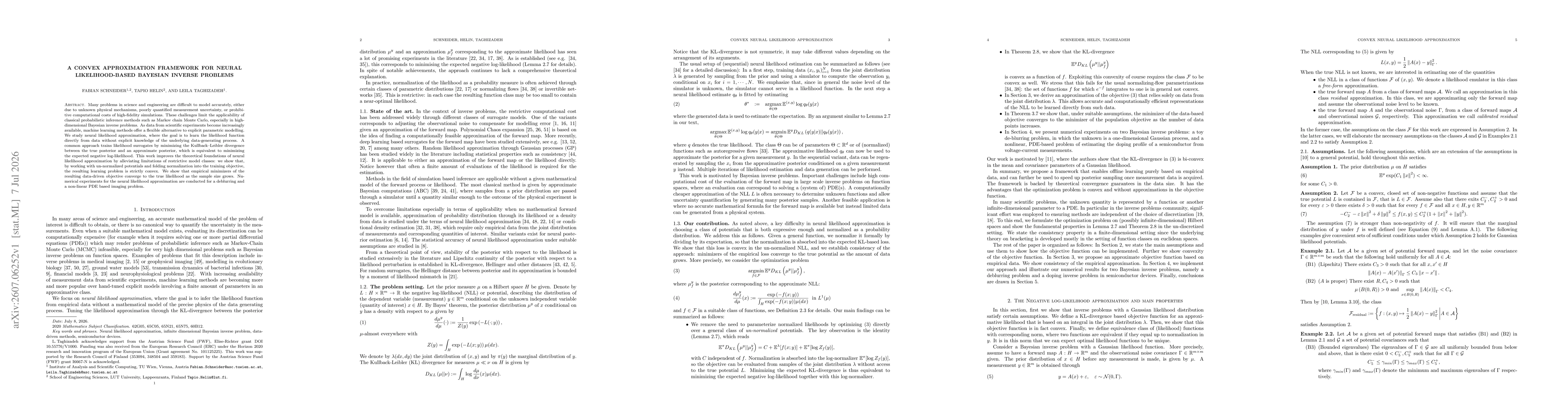 Thumbnail for A Convex Approximation Framework for Neural Likelihood-Based Bayesian Inverse Problems