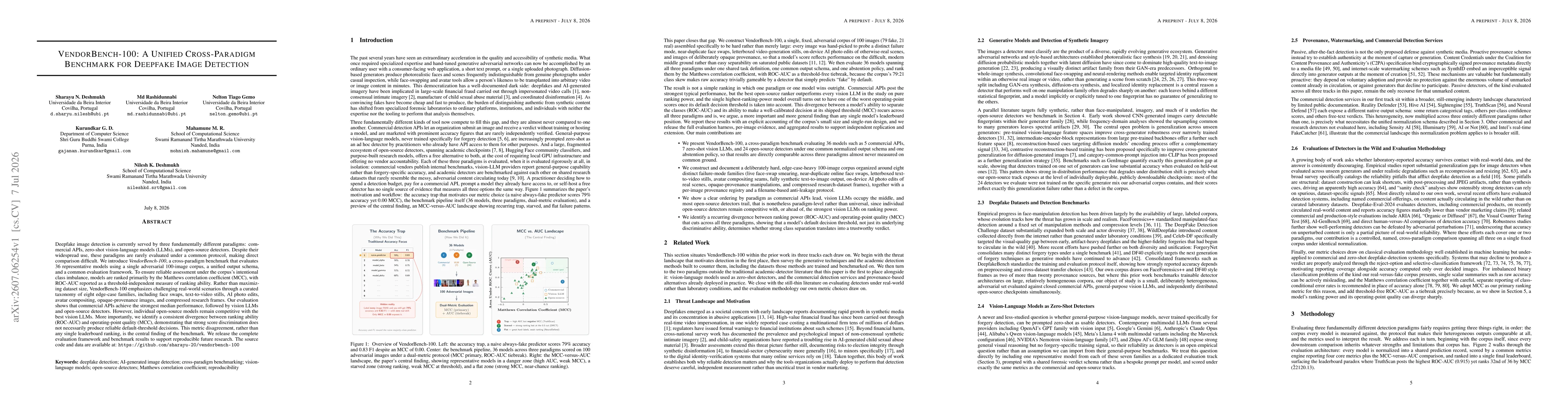 Thumbnail for VendorBench-100: A Unified Cross-Paradigm Benchmark for Deepfake Image Detection