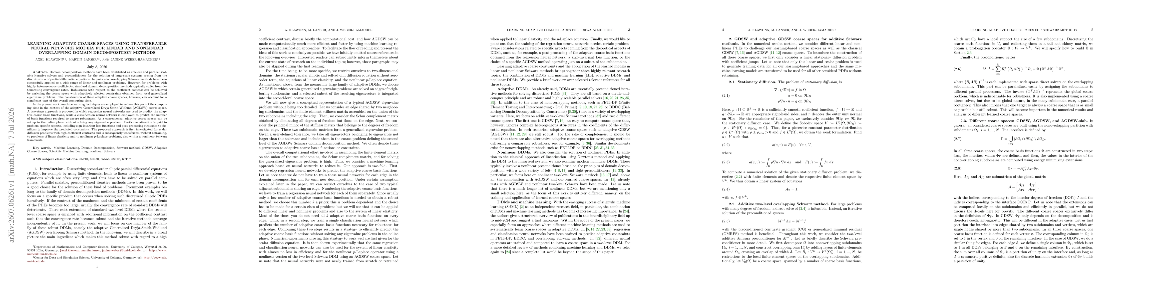 Thumbnail for Learning Adaptive Coarse Spaces Using Transferable Neural Network Models for Linear and Nonlinear Overlapping Domain Decomposition Methods