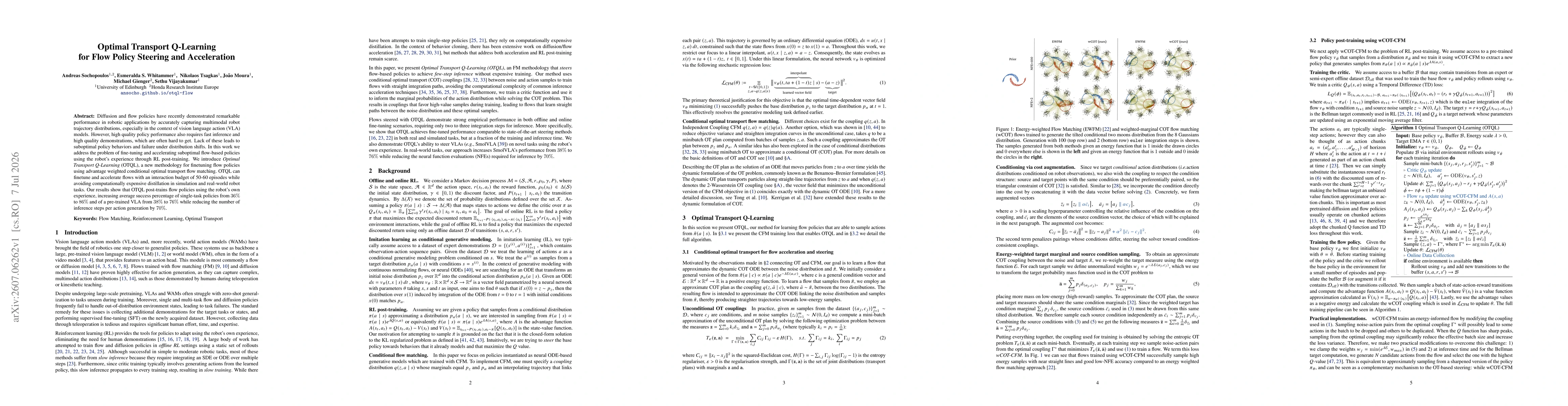 Thumbnail for Optimal Transport Q-Learning for Flow Policy Steering and Acceleration