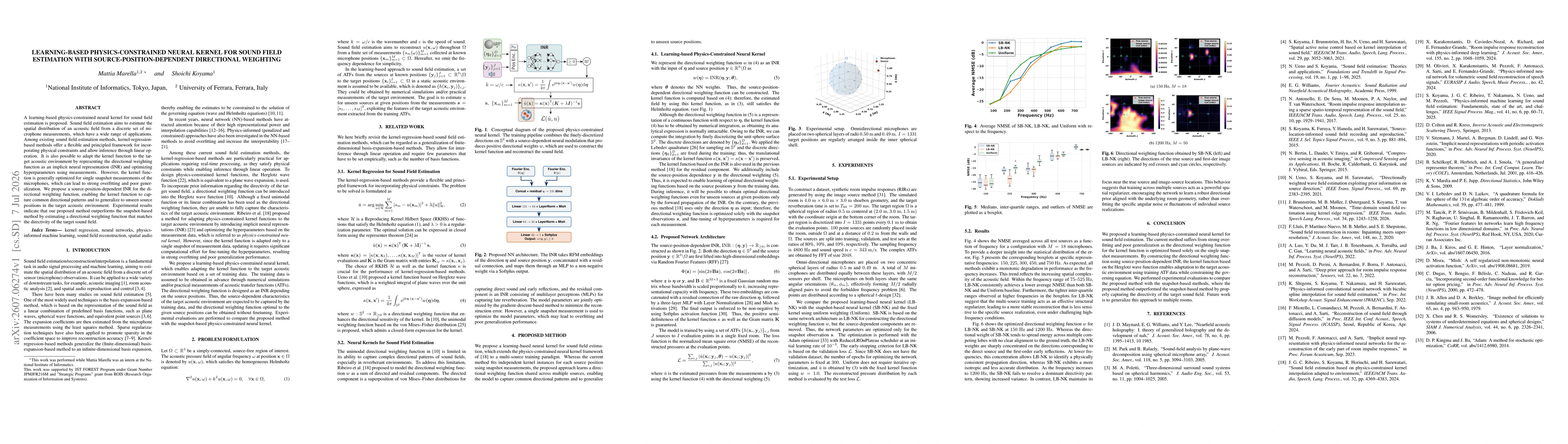 Thumbnail for Learning-based Physics-Constrained Neural Kernel for Sound Field Estimation With Source-Position-Dependent Directional Weighting