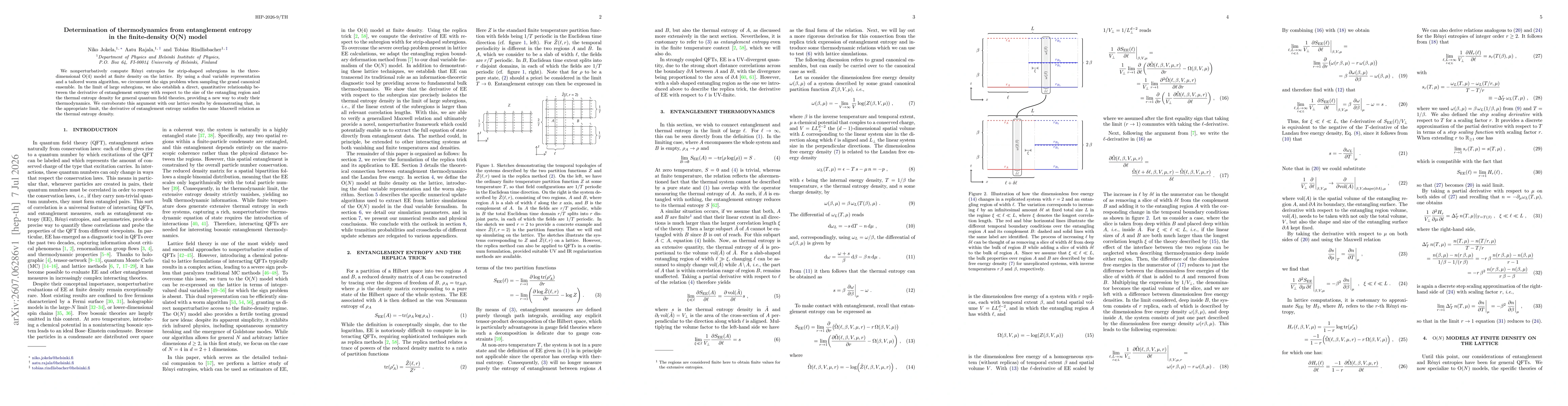 Thumbnail for Determination of thermodynamics from entanglement entropy in the finite-density O(N) model