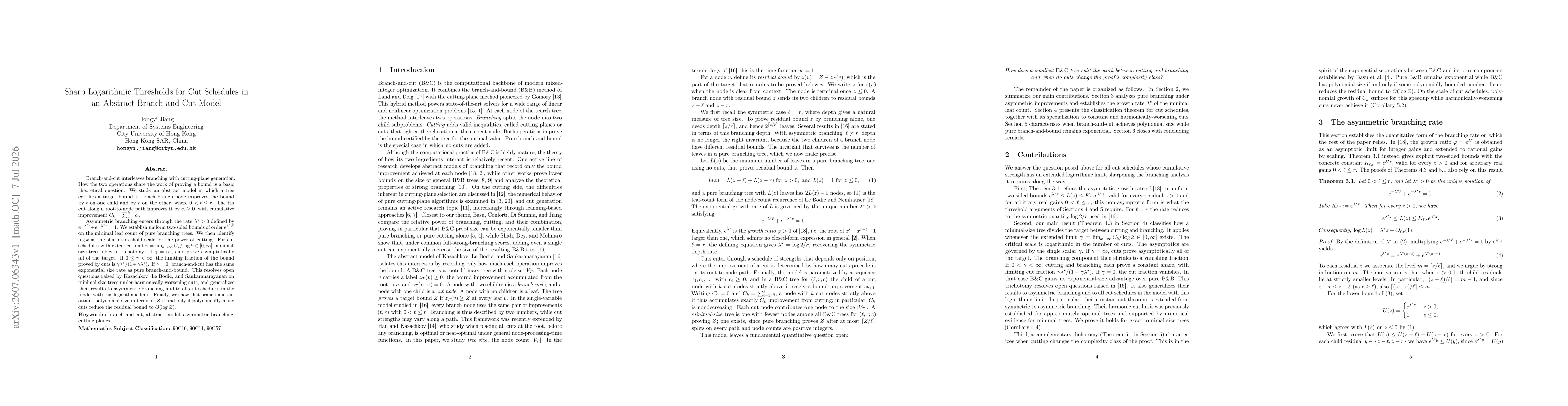 Thumbnail for Sharp Logarithmic Thresholds for Cut Schedules in an Abstract Branch-and-Cut Model