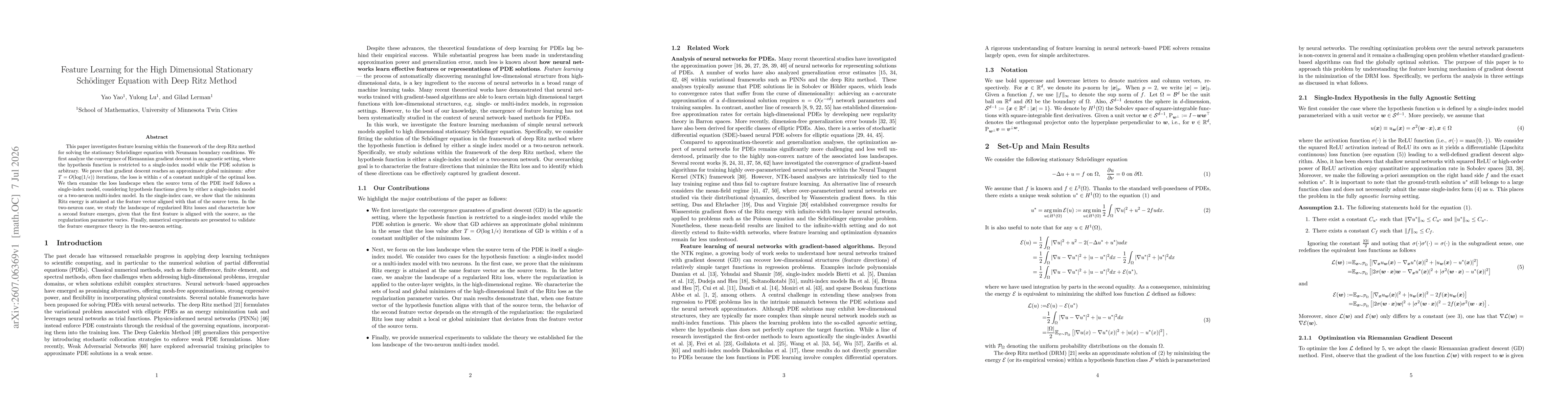 Thumbnail for Feature Learning for the High Dimensional Stationary Schödinger Equation with Deep Ritz Method